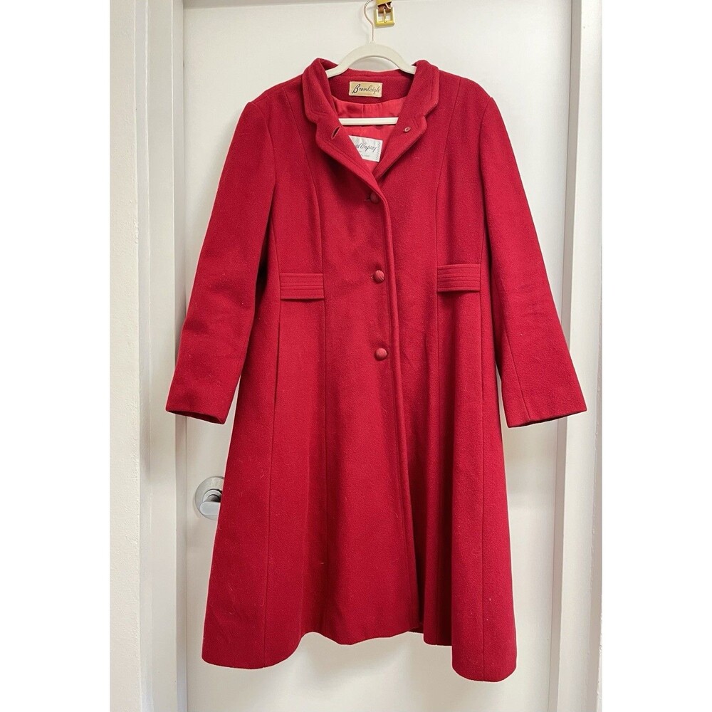Vtg 60s 100% Pure Wool Bromleigh Long Jacket M  Red USA Made N-253